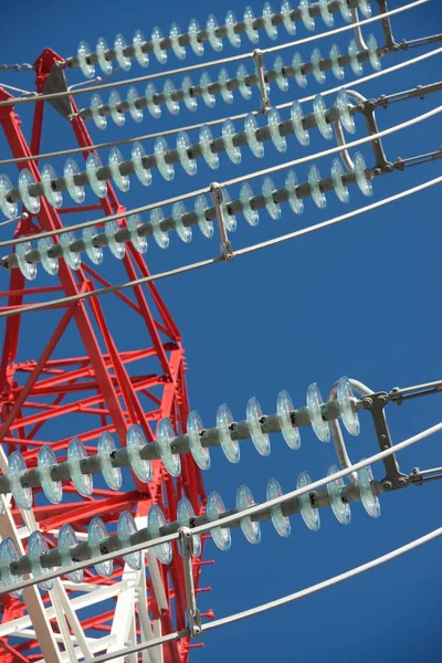 Línea Eléctrica Cielo Despejado Zaragoza Aragón España — Foto de Stock