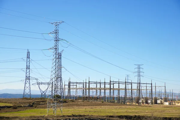 Sottostazione Elettrica Linea Elettrica Nella Provincia Saragozza Aragona Spagna — Foto Stock