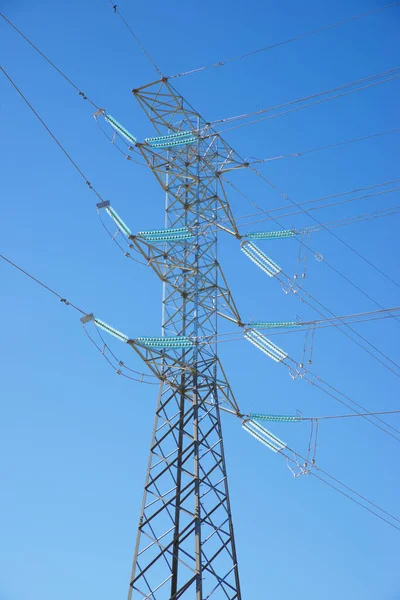 Línea Eléctrica Cielo Despejado Zaragoza Aragón España — Foto de Stock