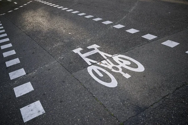 Bike Lane Sign Painted Street Zaragoza Spain — Stock Photo, Image