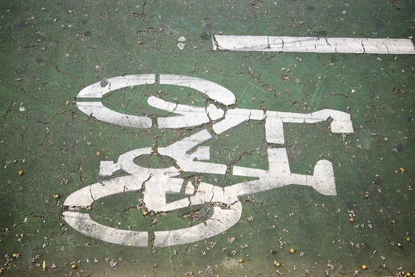 Sinal Ciclovia Pintado Uma Rua Zaragoza Espanha — Fotografia de Stock