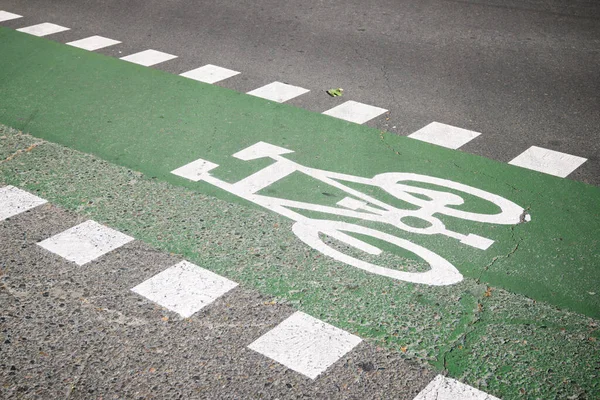 Kerékpár Sáv Tábla Festett Egy Utcán Zaragoza Spanyolország — Stock Fotó