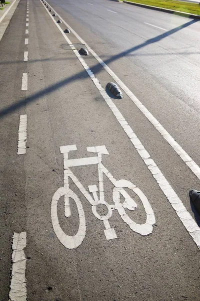 Πινακίδα Ποδηλασίας Ζωγραφισμένη Δρόμο Στη Σαραγόσα Της Ισπανίας — Φωτογραφία Αρχείου