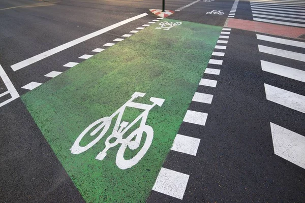 Bike Lane Sign Painted Street Zaragoza Spain — Stock Photo, Image