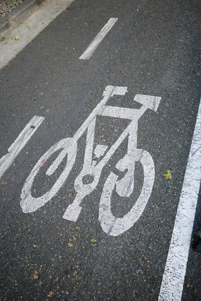 Sinal Ciclovia Pintado Uma Rua Zaragoza Espanha — Fotografia de Stock