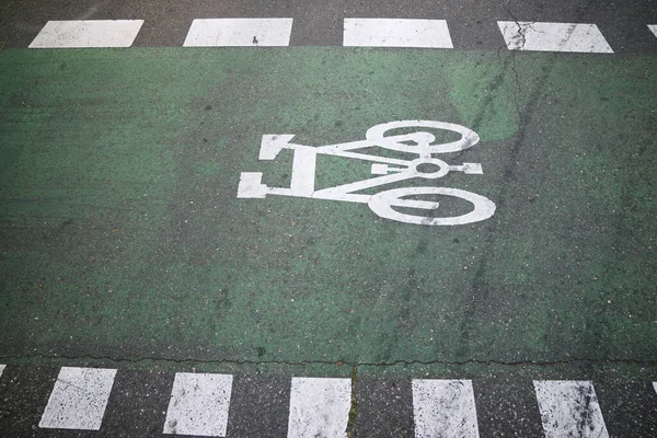 Cykelbana Skylt Målad Gata Zaragoza Spanien — Stockfoto
