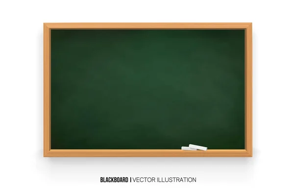 Chalkboard 3D. Realistic green blackboard in wooden frame isolated on white background.chalk on a blackboard.Rubbed out dirty chalkboard. Background for school or restaurant design, menu.vector — Stock Vector