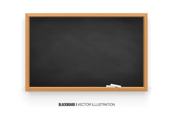 Chalkboard 3D. Realistic black blackboard in wooden frame isolated on white background.chalk on a blackboard.Rubbed out dirty chalkboard. Background for school or restaurant design, menu.vector — Stock Vector