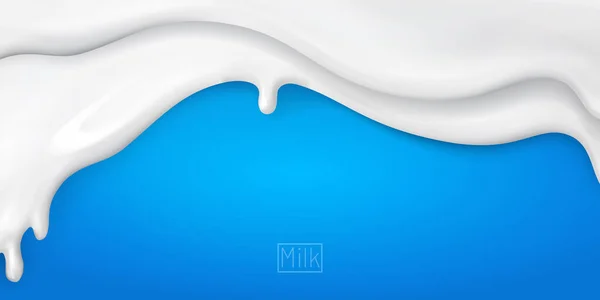 3d yogur realista que fluye borde de la onda sobre fondo azul. salpicadura de leche blanca o helado flujo suave texture.element para publicidad, paquete design.vector — Vector de stock