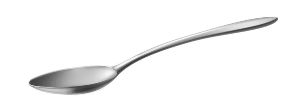 Realistic metal spoon. 3D silver teaspoon isolated on white background.table utensils.vector — Stock Vector