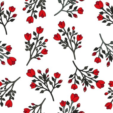 vektör beraberlik beyaz zemin üzerine kırmızı gül çiçekler desen illüstrasyon Sevgililer günü izole