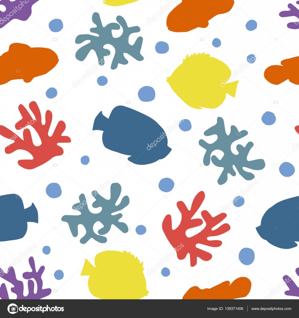Disegno vettoriale isolare pagliaccio colorato pesce rosso pesce angelo blu e pesce farfalla giallo silhouette