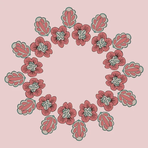 Bunte rosa und grau und grün abstrakte Blumen Urlaub Girlanden auf rosa Hintergrund. Vektorillustration. Valentin. Geburtstagskarte. — Stockvektor