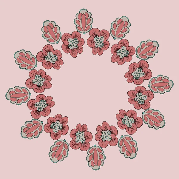 pembe bir arka plan üzerinde renkli pembe ve gri ve yeşil soyut çiçek tatil çelenk. Vektör çizim. Sevgililer. Doğum günü kartı.