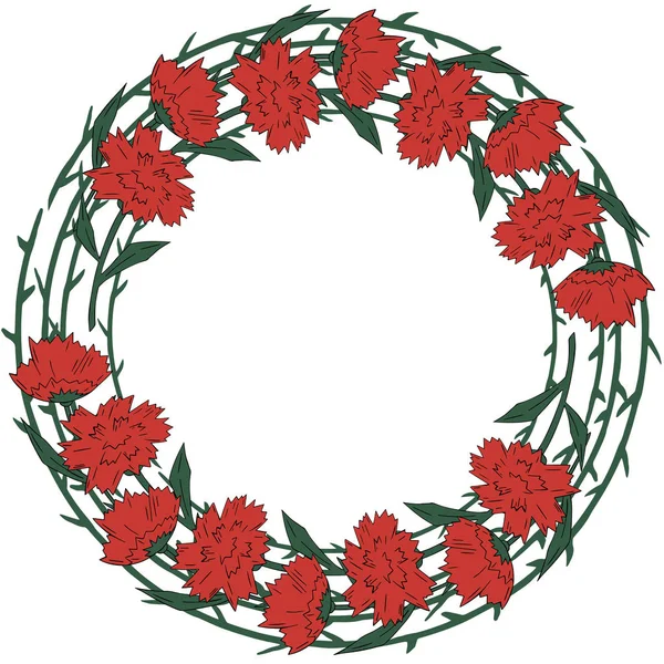 Holiday flowers wreath red with green carnation on white background. Vector. Victory Day. 9TH May. — Stock Vector