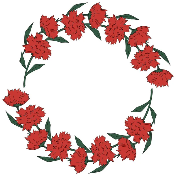 Holiday flowers wreath red with green carnation on white background. Vector. Victory Day. 9TH May. — Stock Vector