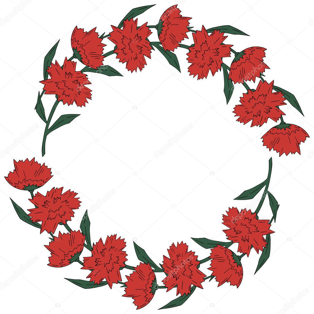 Holiday flowers wreath red with green carnation on white background. Vector. Victory Day. 9TH May.