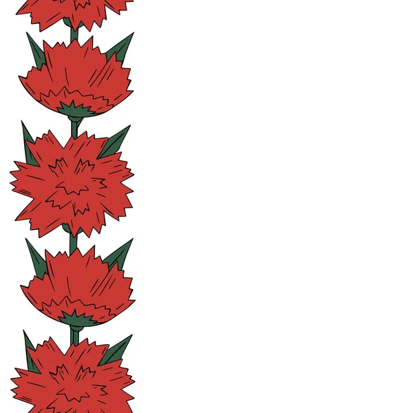 çiçekler kırmızı beyaz zemin üzerine yeşil karanfil ile desen. Vektör çizim. 9 Mayıs.