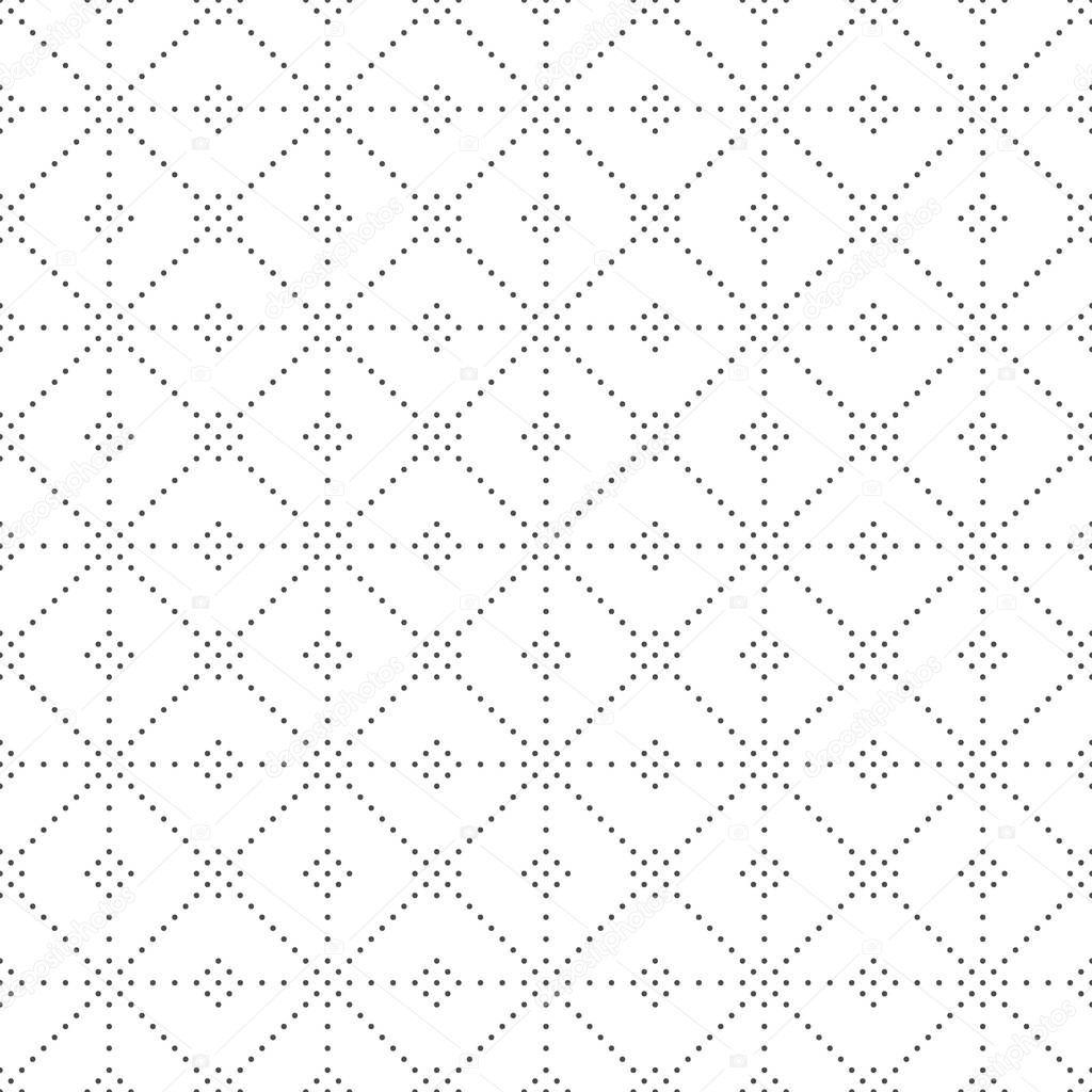 Seamless pattern of dots and rhombuses. Geometric dotted backgro