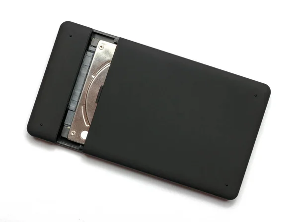 Black USB 3.0 Kasus Hard Drive Eksternal 2.5 inci terisolasi pada warna putih — Stok Foto