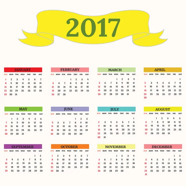 2017 Calendar - illustration Vector. — Stock Vector
