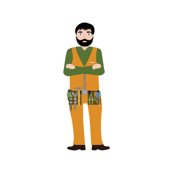 Professional handyman services logo. Silhouette of handyman wearing