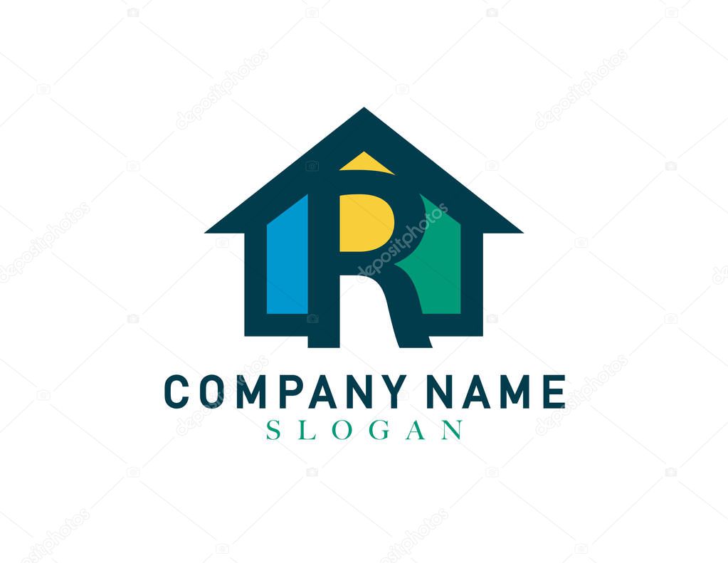 Logo with the letter R with an abstract house