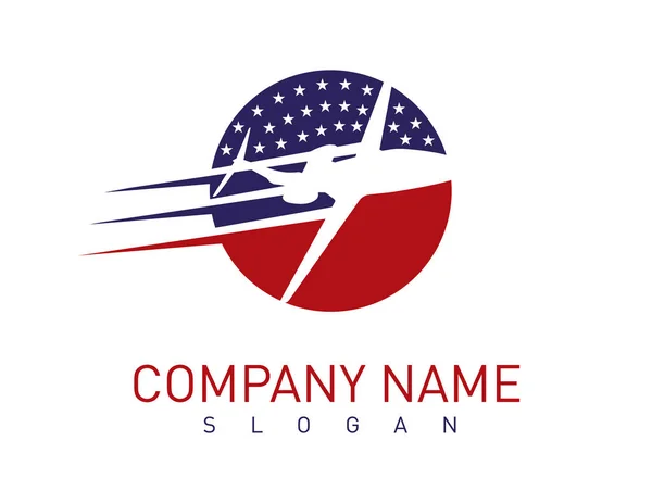 白い背景の上のアメリカの飛行機のロゴ — ストックベクタ