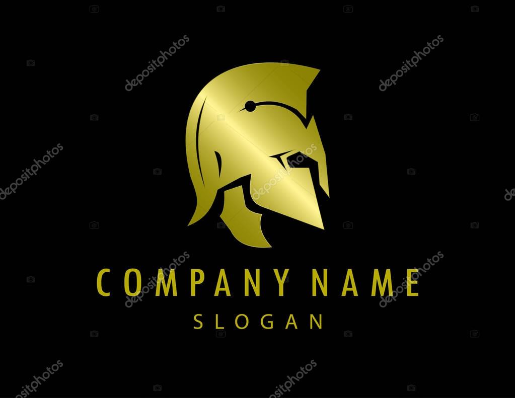 Gladiator head gold logo with black background