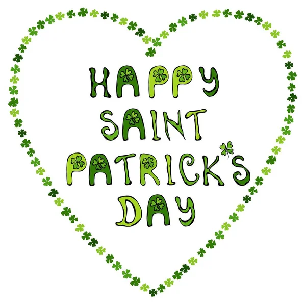 Happy Saint Patricks Day. Hand drawn St. Patricks Day lettering typography for postcard, card, flyer, banner template. Typographic design for St. Patrick Day. Heart shape. — Stock Vector