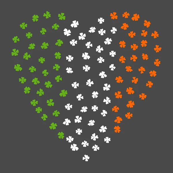 Drapeau irlandais en forme de cœur. Irlande Drapeau fait de Clover Laef. Gris Contexte . — Image vectorielle