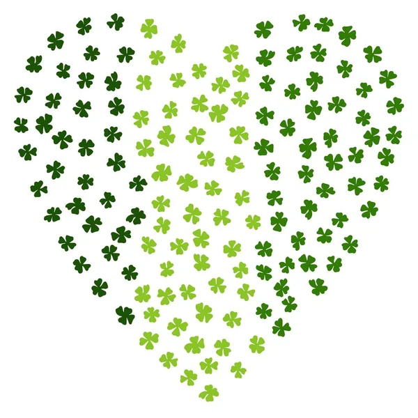 Heart Shaped Ierse achtergrond. Gemaakt van groene klaver Laef. — Stockvector
