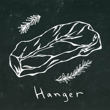 Askı Steak vektör kara tahta arka plan anahat üzerinde izole kesmek