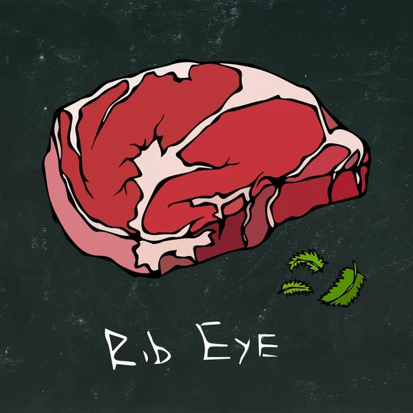 RIB Eye Steak gesneden Vector geïsoleerd op het schoolbord achtergrond. — Stockvector