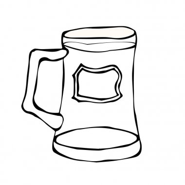 Bir bardak bira Doodle tarzı. Beyaz arka plan üzerinde izole, çizim ver. Vektör.