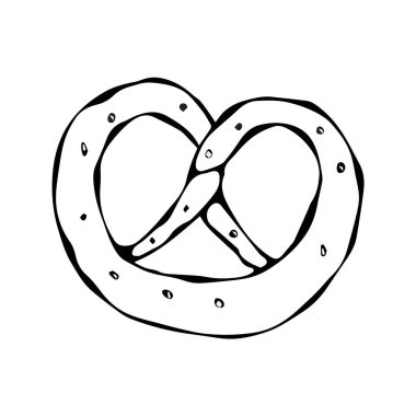 Susam ve tuz ile Bavyera tuzlu kraker. Doodle stil kroki. Vektör çizim