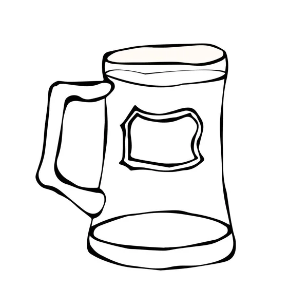 Un vaso de cerveza estilo Doodle. Aislado sobre fondo blanco, dibujo a mano. Vector . — Archivo Imágenes Vectoriales