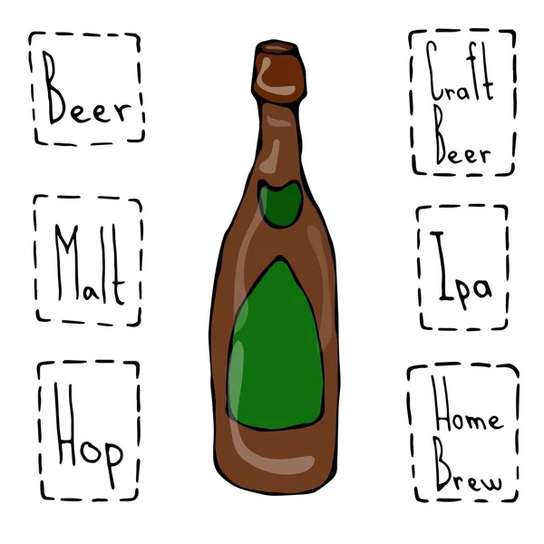 Garrafa de cerveja artesanal Doodle Style Sketch. Ilustração vetorial desenhada à mão —  Vetores de Stock