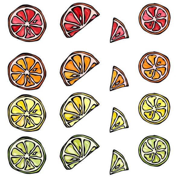 Patrón sin costura de limón cítrico, naranja, lima, pomelo . — Vector de stock