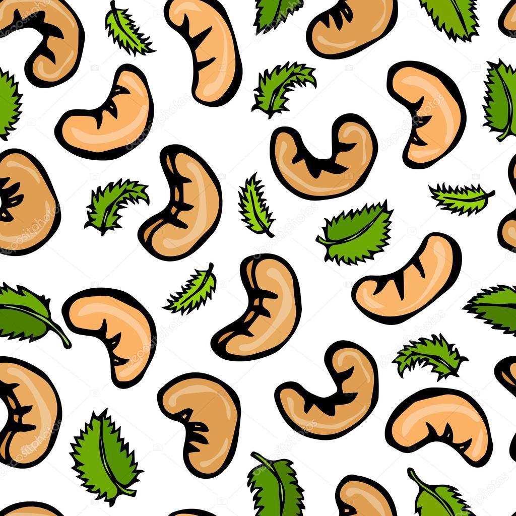 Doodle Style Vector Design, Isolated on White Background. Cashew Nuts