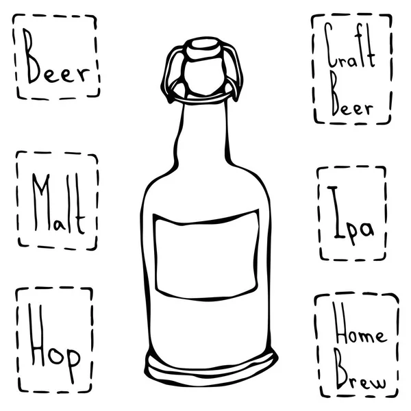 Garrafa de cerveja artesanal. Vetor desenhado à mão Illustraition . —  Vetores de Stock