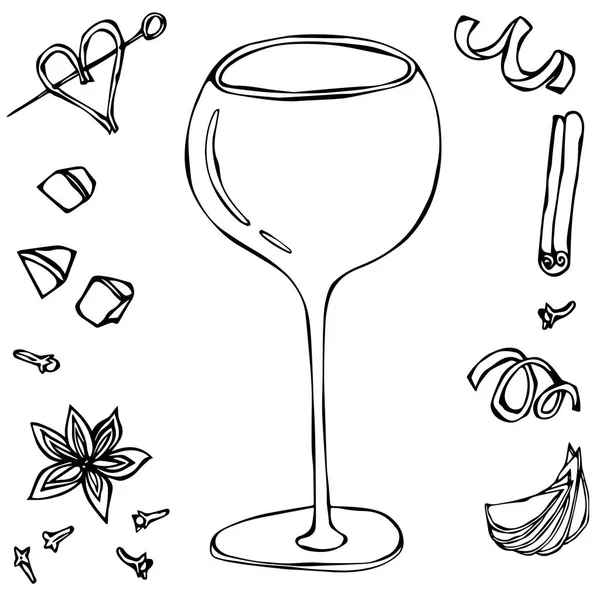 Příliš velké koktejlové sklenice na víno. Ručně kreslenou vektorové Illustraition. — Stockový vektor