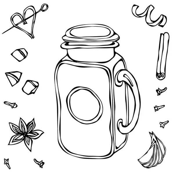 Mason Beinking Jar Vintage Copa de cóctel. Ilustración vectorial dibujada a mano . — Archivo Imágenes Vectoriales