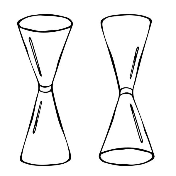 Croquis de tasse à mesurer Jigger Cocktail. Illustration vectorielle dessinée à la main isolée sur un fond blanc — Image vectorielle