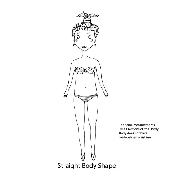 Schiță dreaptă sau dreptunghiulară a corpului feminin. Ilustrație vectorială desenată manual izolată pe un fundal alb . — Vector de stoc