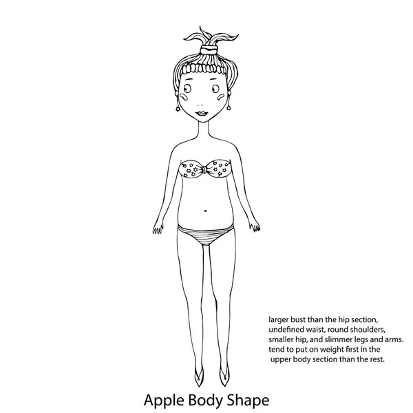 Apple Female Body Shape Sketch. Ilustrație vectorială desenată manual izolată pe un fundal alb . — Vector de stoc