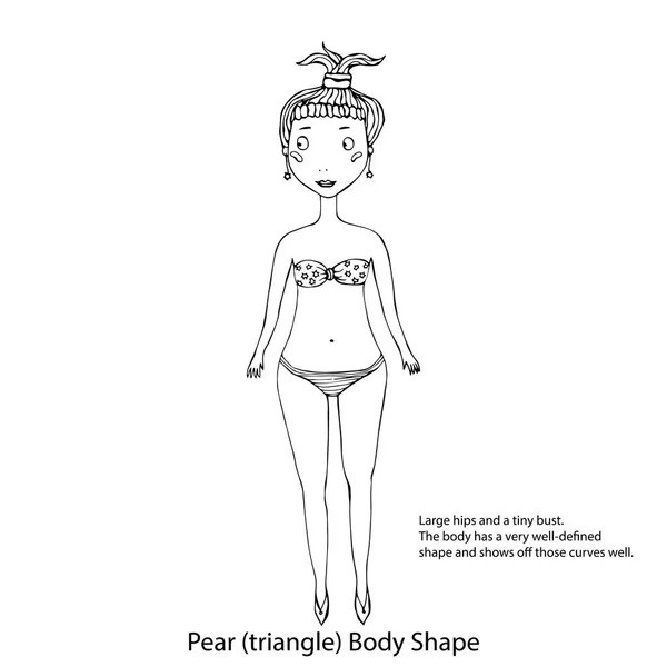 Schiță de formă a corpului feminin sau triunghi. Ilustrație vectorială desenată manual izolată pe un fundal alb . — Vector de stoc