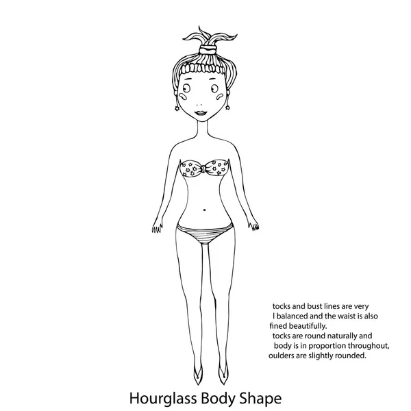 Hourglass Female Body Shape Sketch. Ilustrație vectorială desenată manual izolată pe un fundal alb . — Vector de stoc