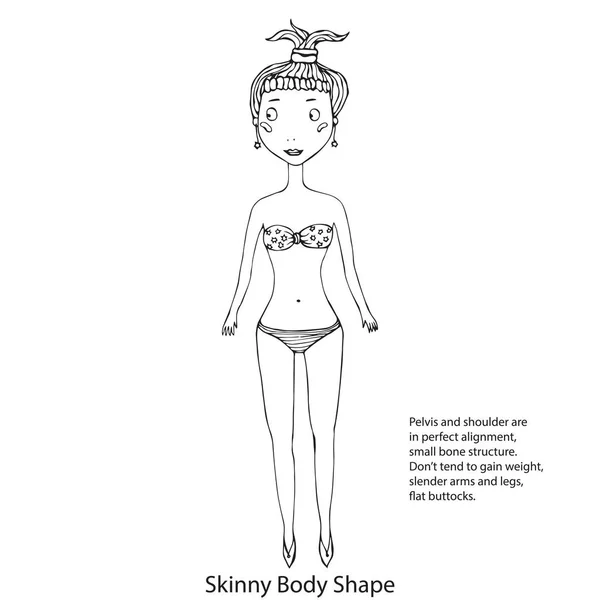 Slabanoaga forma corpului feminin forma corpului schiță. Ilustrație vectorială desenată manual izolată pe un fundal alb . — Vector de stoc