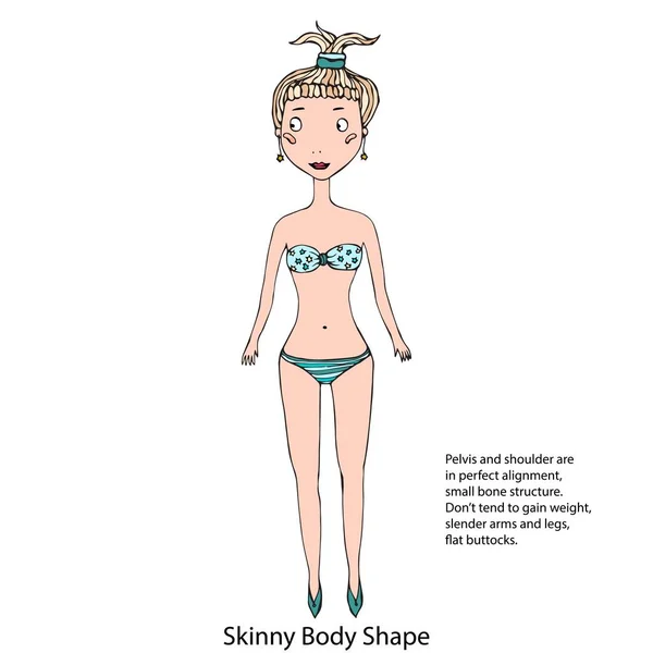 Slabanoaga forma corpului feminin forma corpului schiță. Ilustrație vectorială desenată manual izolată pe un fundal alb . — Vector de stoc